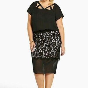 Torrid Pencil Skirt Plus Size 0X Blk Lace